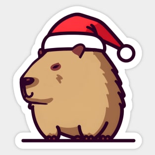 Christmas Capybara in Santa hat Sticker